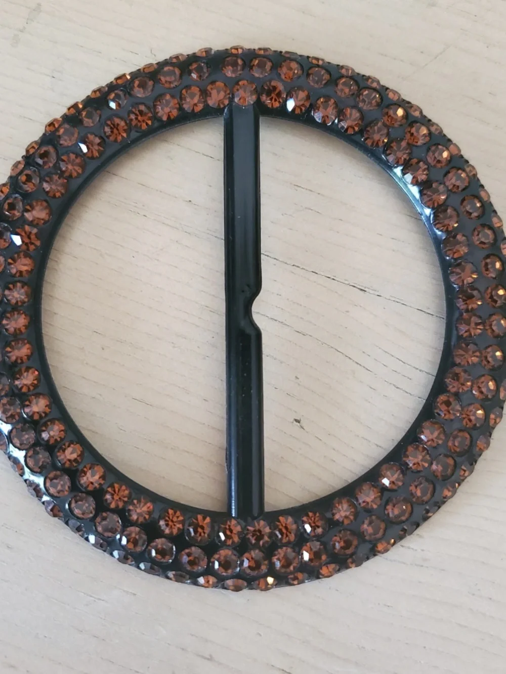 Beautiful Vintage Black Enamel Rootbeer CRYSTAL Round Sash Belt Buckle Women's